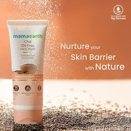 Mamaearth Chia Oil-Free Face Wash With Chia Seed & Ceramides | For Normal To Oily Skin | For Hydrated Glow | Co-Created With Dermats | Strengthens Skin's Natural Barrier | Oil-Free Formula | Cleanses Deeply | Fragrance & Soap Free | 100 Ml