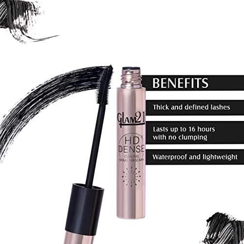 Glam 21 Hd Dense Mascara, With Petite Brush, Thermal Sensitive Technology, Smudge Proof, Water Proof, Voluminous Eyelashes, 16 Hours Long-Wear (Black)