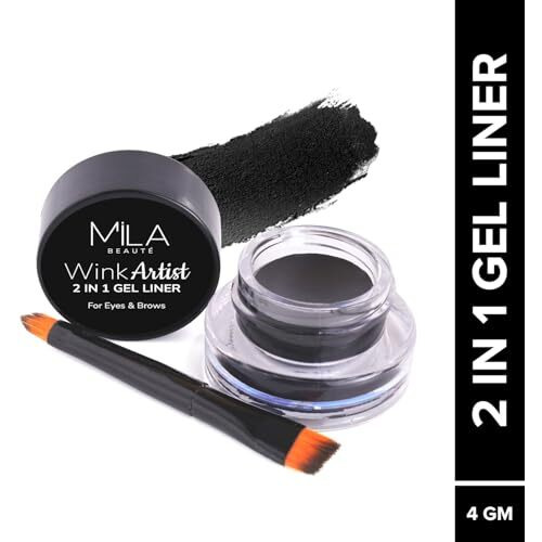 Mila Beaut Wink Artist Gel Eyeliner With Brush | For Eyes & Brows | Lasts Upto 36 Hours | Long Lasting & Waterproof Formula | Enriched With Calendula Oil And Aloe Vera | Shade - (Black, 4G)