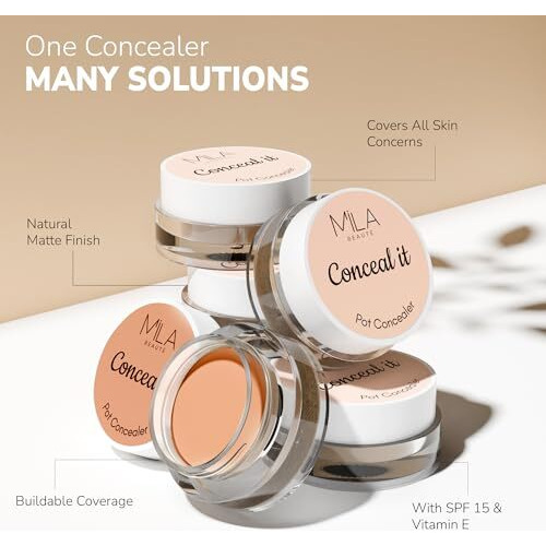 Mila Beaut Conceal It Pot Concealer With Brush | Enriched With Spf 15 And Vitamin E | Light Weight Concealer | Long Lasting Coverage | Natural Matte Finish | Covers All Skin Concerns | Easily Blendable Concealer For Face Makeup | Shade - (04 Medium Beige, 4G)