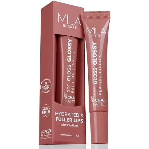 Mila Beaut Peptide Lip Gloss Balm I With Spf & Hyaluronic Acid I Plump & Fuller Lips I Hydrating & Shiny Lip Balm Non Sticky I Highly Pigmented I Soft & Nourished Lips - Chai Latte