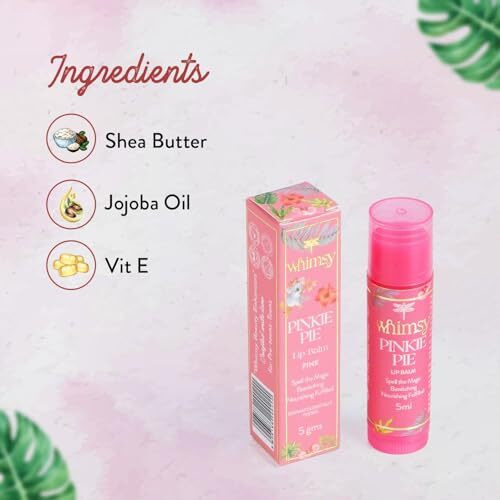 Whimsy Natural, Organic Tinted Lip Balm For For Kids|For Dry & Chapped Lips|Hydrated And Nourishing Lips|All Skin Type|Intense Care|Lip Balm For Soft, Smooth, Moisturised Lips (Pinky Pie), 1 Count