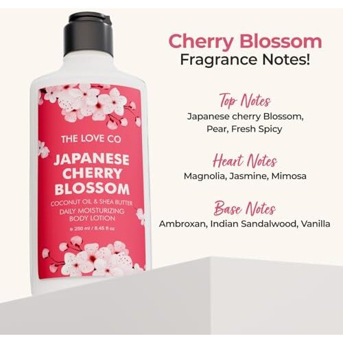The Love Co. Japanese Cherry Blossom Body Lotion - Nourishing Moisturizer Cream For Dry Skin - Suitable For Men And Women With Jojoba Oil, Shea Butter & Vitamin E - 250Ml