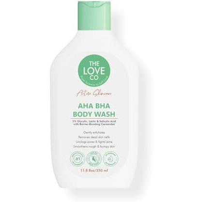 The Love Co. Aha Bha Body Wash | 5% Glycolic, Lactic & Salicylic Acid | Gently Exfoliates, Fights Acne & Unclogs Pores | With Barrier-Boosting Ceramides | Sulphate-Free | Unisex | 350Ml