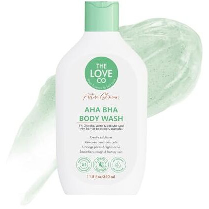 The Love Co. Aha Bha Body Wash | 5% Glycolic, Lactic & Salicylic Acid | Gently Exfoliates, Fights Acne & Unclogs Pores | With Barrier-Boosting Ceramides | Sulphate-Free | Unisex | 350Ml
