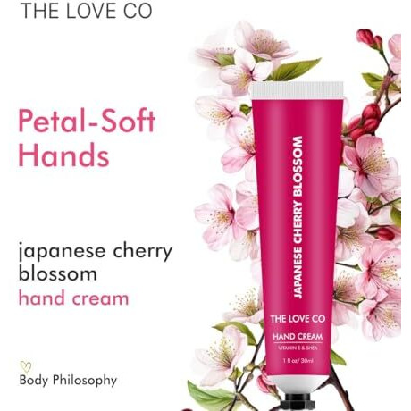 The Love Co Japanese Cherry Blossom Hand Cream | Hydrating, Quick-Absorbing, Non-Sticky & Lightweight | Heals And Smoothens Dry Hands And Cuticles - 30Ml