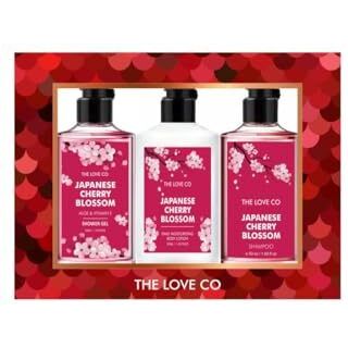 The Love Co. Japanese Cherry Blossom Gift Collection| Indulge In Travel Pack Shower Gel, Body Lotion & Shampoo | Ideal Birthday & Special Occasion Hamper - Pack Of 3
