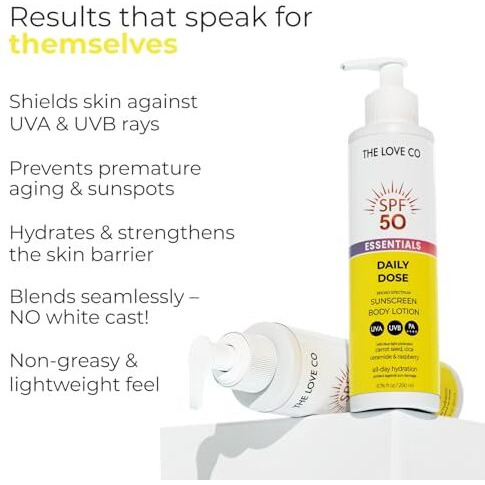 The Love Co Spf50 Sunscreen Body Lotion - Pa++++ Uva Uvb Protection | Daily Moisturizer With Carrot Seed, Niacinamide & Ceramide | Lightweight, Non-Greasy, Quick Absorbing | Paraben-Free | For All Skin Types | 200Ml