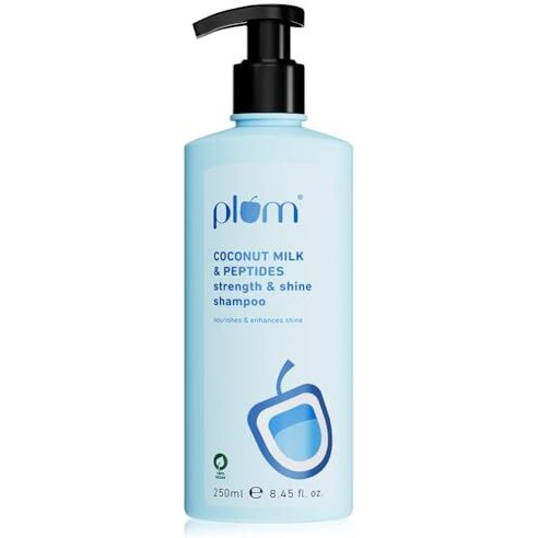 Plum Coconut Milk & Peptides Strength & Shine Shampoo | Contains Coconut Milk, Pea Peptide | Enhances Hair's Shine And Strengthens Hair | Paraben-Free| 100% Vegan | 250Ml