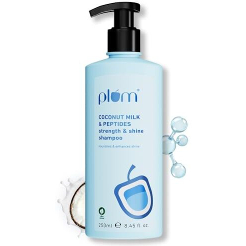Plum Coconut Milk & Peptides Strength & Shine Shampoo | Contains Coconut Milk, Pea Peptide | Enhances Hair's Shine And Strengthens Hair | Paraben-Free| 100% Vegan | 250Ml