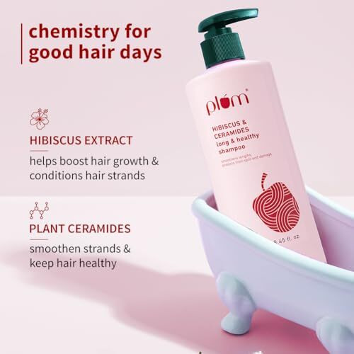 Plum Hibiscus & Ceramides Long & Healthy Shampoo | Hydrates & Conditions Hair, Prevents Split Ends |Contains Hibiscus Extracts, Ceramides | Sls & Paraben Free| 100% Vegan | 250Ml