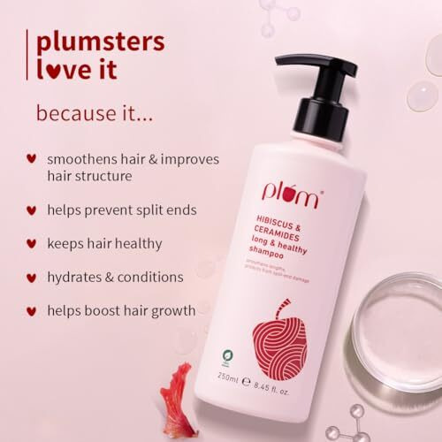 Plum Hibiscus & Ceramides Long & Healthy Shampoo | Hydrates & Conditions Hair, Prevents Split Ends |Contains Hibiscus Extracts, Ceramides | Sls & Paraben Free| 100% Vegan | 250Ml