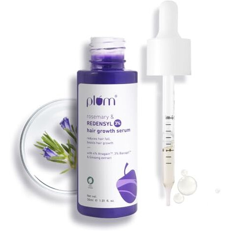 Plum Hair Growth Serum | 3% Redensyl + 4% Anagain + 3% Baicapil | Rosemary & Ginseng Extract | Anti-Hair Fall & Hair Density Booster | For Men & Women, Non-Greasy Formula | 30Ml