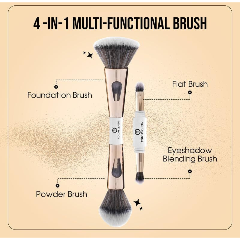 Colors Queen 4 In 1 Multifunctional Makeup Brush Set With Foundation Brush, Powder Brush, Eyeshadow Blending Brush & Flat Brush | Feathery Soft Bristles Makeup Brushes For Women