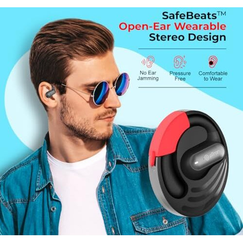 Ptron Newly Launched Zenbuds Pro 1 Open Ear Wireless Earbuds, Safebeats Design, Quad Mic Enc Calls, Immersive Audio, 50H Playtime, Bluetooth V5.3 Headphones, Touch Control, Type C Fast Charging(Black)