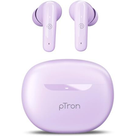 Ptron Bassbuds Astra In-Ear Tws Earbuds With Stereo Sound, 34Hrs Playtime, Stereo Calls, Bluetooth V5.3 Headphones With Quick Pairing, Touch Control, Voice Assistant, Type C Charging & Ipx4 (Lilac)