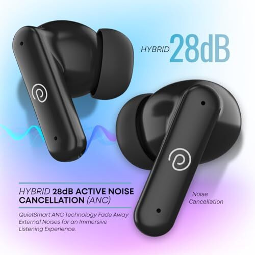 Ptron Zenbuds 1 Anc Tws Earbuds With 28Db Active Noise Cancellation Tws, Quad Mic Trutalk Enc Calls, 60Hrs Playtime, 45Ms Game/Movie Mode & In-Ear Bluetooth 5.3 Wireless Headphones (Jet Black)