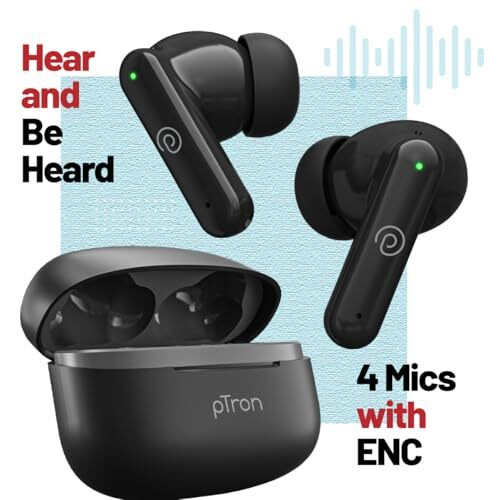 Ptron Zenbuds X1 Tws Earbuds-4 Quadpro Mics, 3D Audioscape, In-Ear Sensor, 40Hrs Playtime, Trutalk Ai-Enc Calls, 40Ms Movie/Music Modes, Bt5.3, Type-C Fast Charging, & Ipx5 Water Resistant (Jet Black)