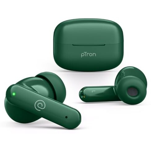Ptron Zenbuds X1 Quad Mic Tws Earbuds, 40Hrs Playtime, In-Ear Sensor, Trutalk Ai-Enc Calls, 40Ms Movie/Music Modes, Bluetooth 5.3 Headphones, Typec Fast Charging & Ipx5 Water Resistant (Forest Green)