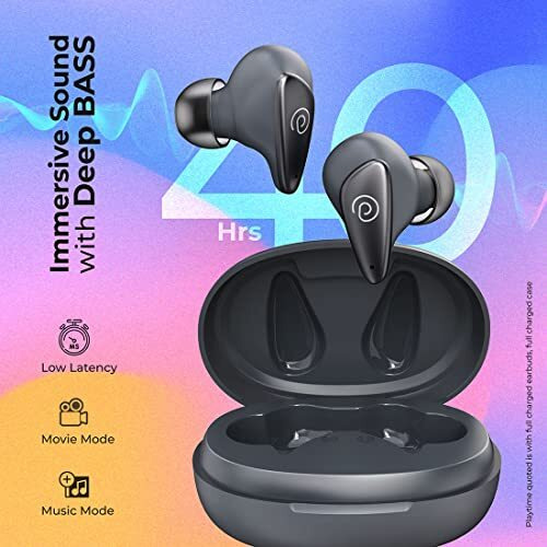 Ptron Bassbuds Wave Tws Earbuds, Trutalk Ai-Enc Calls, Melodic Sound, 40Hrs Playtime, Low-Latency Movie/Music Modes, Snug-Fit, In-Ear Btv5.3 Wireless Headphones & Type-C Charging & Ipx4 (Light Grey)