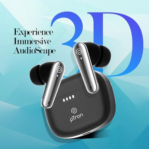 Ptron Basspods Tour Tws Earbuds With 3D Audioscape, 45Hrs Playtime, Trutalk Ai-Enc Calls, 50Ms Low Latency Sync, Bt V5.3, Type-C Fast Charging, Voice Asst. & Ipx5 Water Resistant (Black)