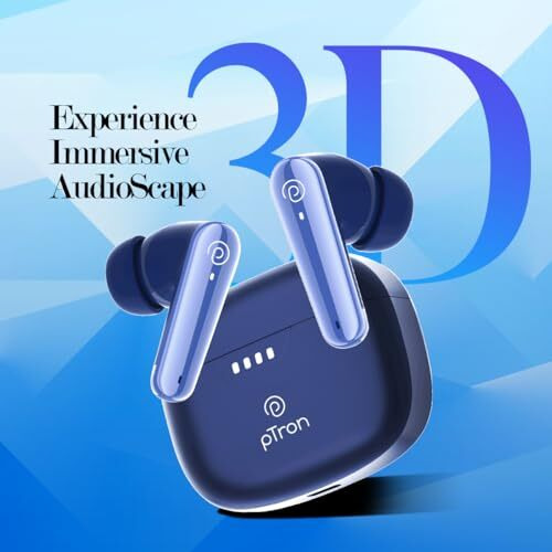 Ptron Basspods Tour Tws Earbuds With 3D Audioscape, 45Hrs Playtime, Trutalk Ai-Enc Calls, 50Ms Low Latency Sync, Bt V5.3, Type-C Fast Charging, Voice Asst. & Ipx5 Water Resistant (Blue)