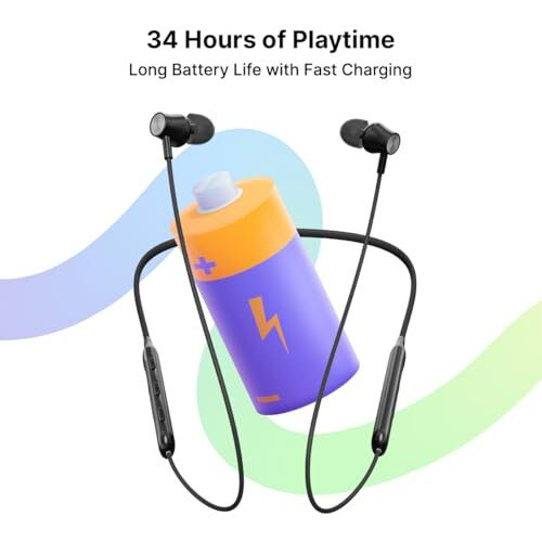 Ptron Newly Launched Tangent Evolve With 34Hrs Playtime, Hd Mic, Pristine Sound, Bluetooth V5.3 With Dual-Device Pairing Wireless Neckband, Voice Assistant, Type-C Fast Charging & Ipx4 (Black)