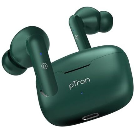 Ptron Basspods P81 In-Ear Wireless Earbuds, Pristine Sound, 32Hrs Playtime, Clear Calls Tws Earbuds, Bluetooth V5.1 Headphone, Type-C Fast Charging, Voice Assist & Ipx4 Water Resistant (Green)
