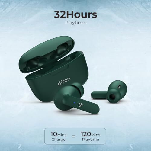 Ptron Basspods P81 In-Ear Wireless Earbuds, Pristine Sound, 32Hrs Playtime, Clear Calls Tws Earbuds, Bluetooth V5.1 Headphone, Type-C Fast Charging, Voice Assist & Ipx4 Water Resistant (Green)