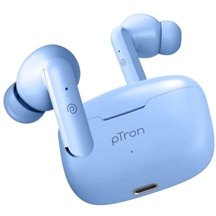 Ptron Basspods P81 In-Ear Wireless Earbuds, Pristine Sound, 32Hrs Playtime, Clear Calls Tws Earbuds, Bluetooth V5.1 Headphone, Type-C Fast Charging, Voice Assist & Ipx4 Water Resistant (Blue Matt)