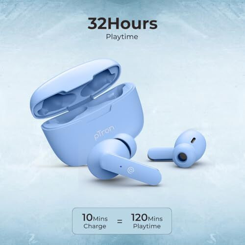 Ptron Basspods P81 In-Ear Wireless Earbuds, Pristine Sound, 32Hrs Playtime, Clear Calls Tws Earbuds, Bluetooth V5.1 Headphone, Type-C Fast Charging, Voice Assist & Ipx4 Water Resistant (Blue Matt)