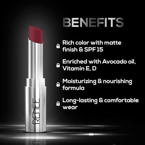 Renee Matte Lock Lipstick- Folk, Moisturizing, Long Lasting & Weightless Formula, Intense Color Pay Off With Ultra-Matte Finish, Enriched With Avocado Oil, Vitamin E, D & Beta-Carotene, 3.5 Gm