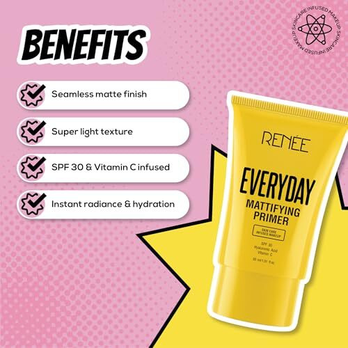 Renee Everyday Primer, Blurs Fine Lines, Wrinkles & Pores, Smoothen Skin Texture, Lightweight & Non-Sticky, Long Lasting Formula With Matte Finish, Cruelty-Free Skincare Infused Makeup, 30 Ml