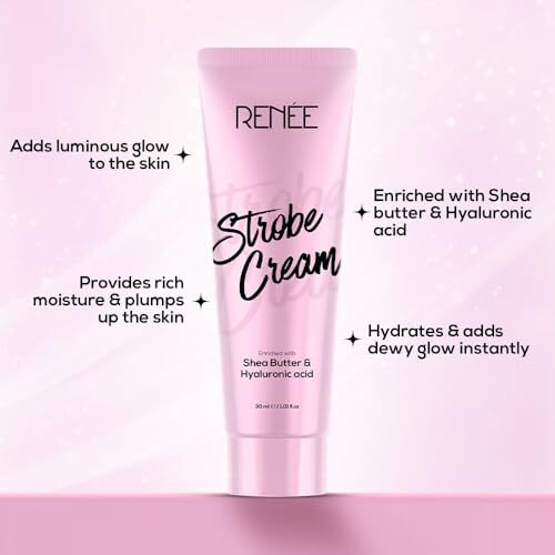 Renee Strobe Cream, Dewy Finish Highlighter For Face, Smoothens, Plumps & Hydrates Skin, Instant Luminous Glow, Hyaluronic Acid & Shea Butter Infused, Illuminating Makeup Base For All Skin Types 30Ml