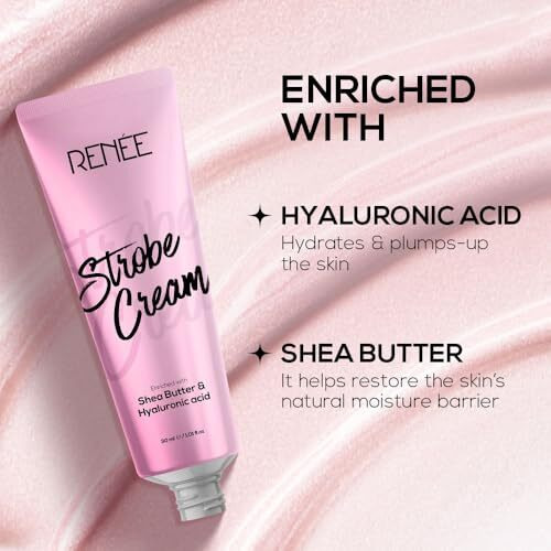 Renee Strobe Cream, Dewy Finish Highlighter For Face, Smoothens, Plumps & Hydrates Skin, Instant Luminous Glow, Hyaluronic Acid & Shea Butter Infused, Illuminating Makeup Base For All Skin Types 30Ml
