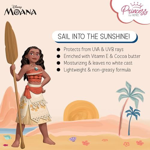 Princess By Renee Disney Moana Sunscreen With Spf 50, Protects & Nourishes, Zero White Cast, Lightweight & Non-Greasy, Quick-Absorbing Formula, Vitamin E, Cocoa Butter, Provitamin B5 Infused, 50 Ml