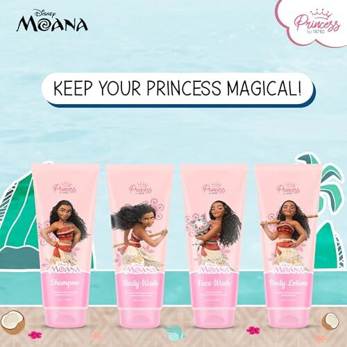 Princess By Renee Disney Moana Bath & Body Care Set For Pre-Teen Girls - Shampoo, Body Wash, Face Wash & Lotion -Soothing, Nourishing, Gentle Formula - Vegan, Cruelty-Free, Paraben Free - Combo Of 4