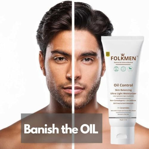 Folkmen Oil Control Ultra Light Moisturizer For Men| Prevents Dark Spots & Blemishes|Oily & Acne-Prone Skin|Rice Water & Ceramides|Spf 30 Pa+++|Oil-Free|Fast Absorbing|50 Gm