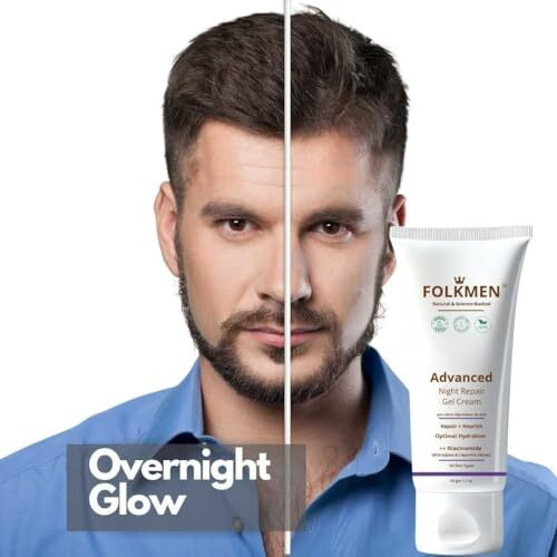 Folkmen Advanced Night Repair Gel Cream For Men | Anti-Aging, Reduces Dark Spots, Brightens Skin | Niacinamide, Liquorice Extract & Jojoba |For Normal, Combination And Oily Skin Types, 50 Gm