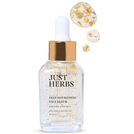 Just Herbs 24K Gold Bakuchiol Face Serum For Fights Signs Of Ageing | Improve Skin Elasticity | Instant Lasting Hydration All Skin Types For Men And Women 30Ml