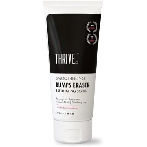 Thriveco Smoothening Bumps Eraser Exfoliating Body Scrub For Bumpy & Dry Skin, Strawberry Legs, Keratosis Pilaris & Ingrown Hair | Glycolic Acid, Lactic Acid & Spirulina | For Men & Women | All Skin Types | 100Ml