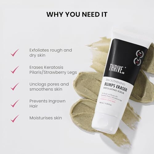 Thriveco Smoothening Bumps Eraser Exfoliating Body Scrub For Bumpy & Dry Skin, Strawberry Legs, Keratosis Pilaris & Ingrown Hair | Glycolic Acid, Lactic Acid & Spirulina | For Men & Women | All Skin Types | 100Ml