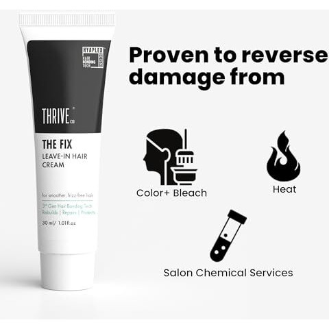 Thriveco The Fix Leave-In Hair Cream For Smoother, Shiny & Frizz-Free Hair | For Daily Use | With Hyaplex | Rebuilds, Repairs And Protects Heat, Chemical & Color Damaged Hair | For Men & Women | 30Ml