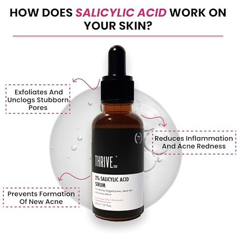 Thriveco 2% Salicylic Acid Serum For Acne & Clogged Pores | Clears Dead Skin & Reduces Excess Sebum | For Men & Women | For Acne-Prone & Oily Skin | Non-Sticky, Vegan, Fragrance & Cruelty-Free | 30Ml