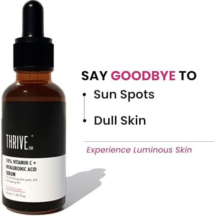 Thriveco 10% Vitamin C Serum For Face With Hyaluronic Acid | Gives Instant Brightening Effect & Glowing Skin | For Men & Women | All Skin Types | Non-Sticky, Vegan, Fragrance & Cruelty-Free | 30Ml