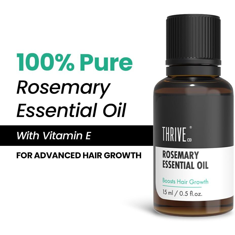 Thriveco Rosemary Essential Oil For Hair Growth & Hair Fall Control | Reduces Hair Breakage & Improves Scalp Health | 100% Pure, Certified Organic & Natural | With Vitamin E | For Men & Women | 15Ml