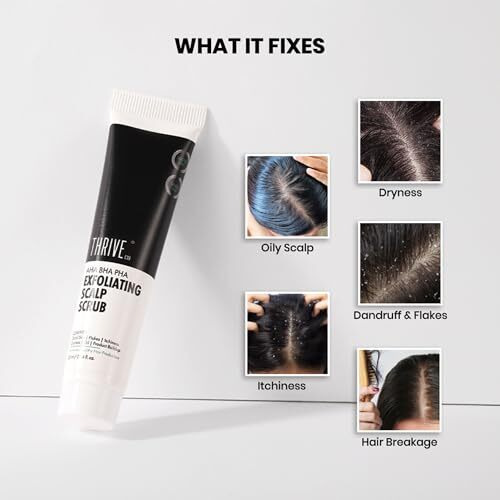 Thriveco Aha Bha Pha Exfoliating Scalp Scrub | Promotes Hair Growth, Clears Dandruff, Dead Skin, Oil & Product Buildup | Works On Dry, Flaky & Itchy Scalp | For Men & Women | Travel-Friendly | 25Ml