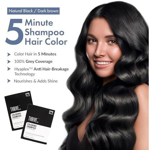 Thriveco Coloring Shampoo | Natural Black | 5-Minute Color + Shine | Ammonia-Free Formula | Infused With Hyaplex | Hydrates Hair & Delivers Deep, Long-Lasting Color | 80 Ml