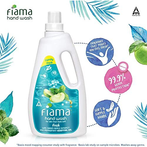 Fiama Fresh Hand Wash, 1000 Ml Family Pack, With Green Apple Extracts And Peppermint Essential Oil, Soft And Supple Hands, Fragrant Handwash