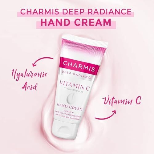 Charmis Deep Radiance Vitamin C Cream For Hands With Hyaluronic Acid, Protection From 99.9% Bacteria And Hydrated Hands, Non Sticky And Quick Absorbing, All Skin Types, 150G